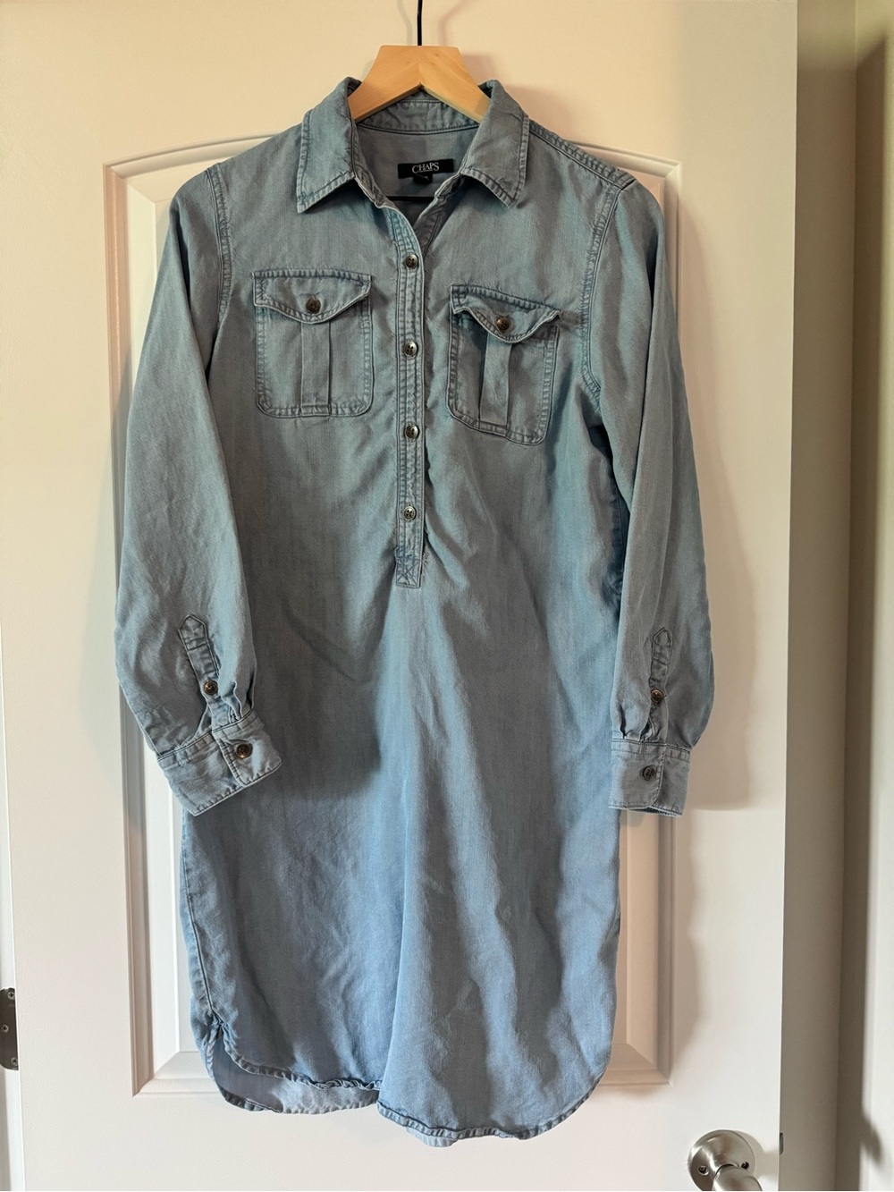 Chaps Lyocell Chambray Shirt Dress Medium Light Wash Denim Midi Dress - Picture 4 of 6